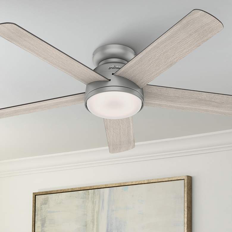 Image 1 54" Hunter Romulus WiFi Matte Silver LED Hugger Ceiling Fan