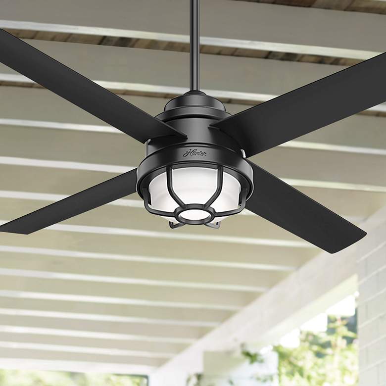 Image 1 54" Hunter Searow Black WeatherMax Wet Rated LED Fan with Wall Control