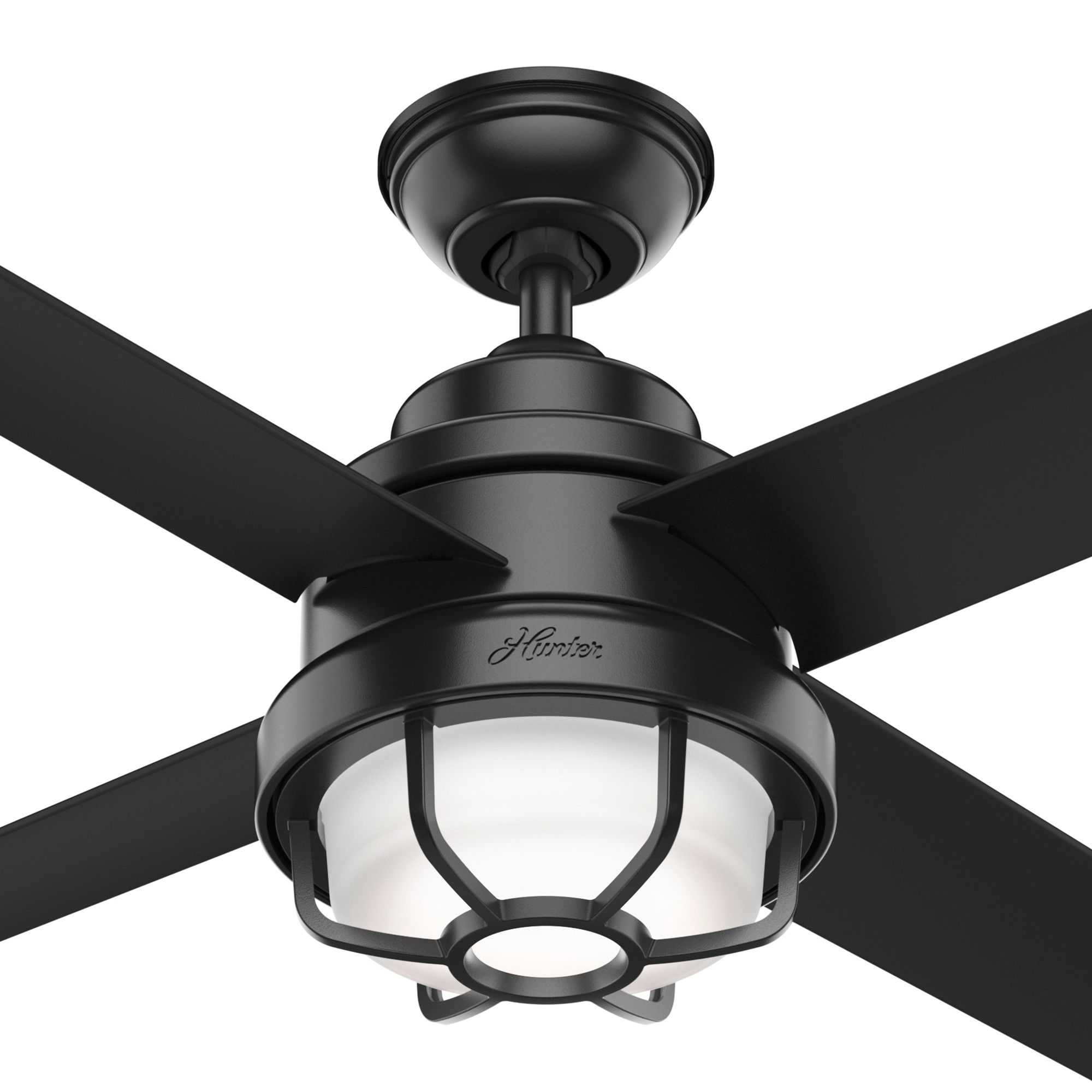 54" Hunter Searow Black WeatherMax Wet Rated LED Fan with Wall Control