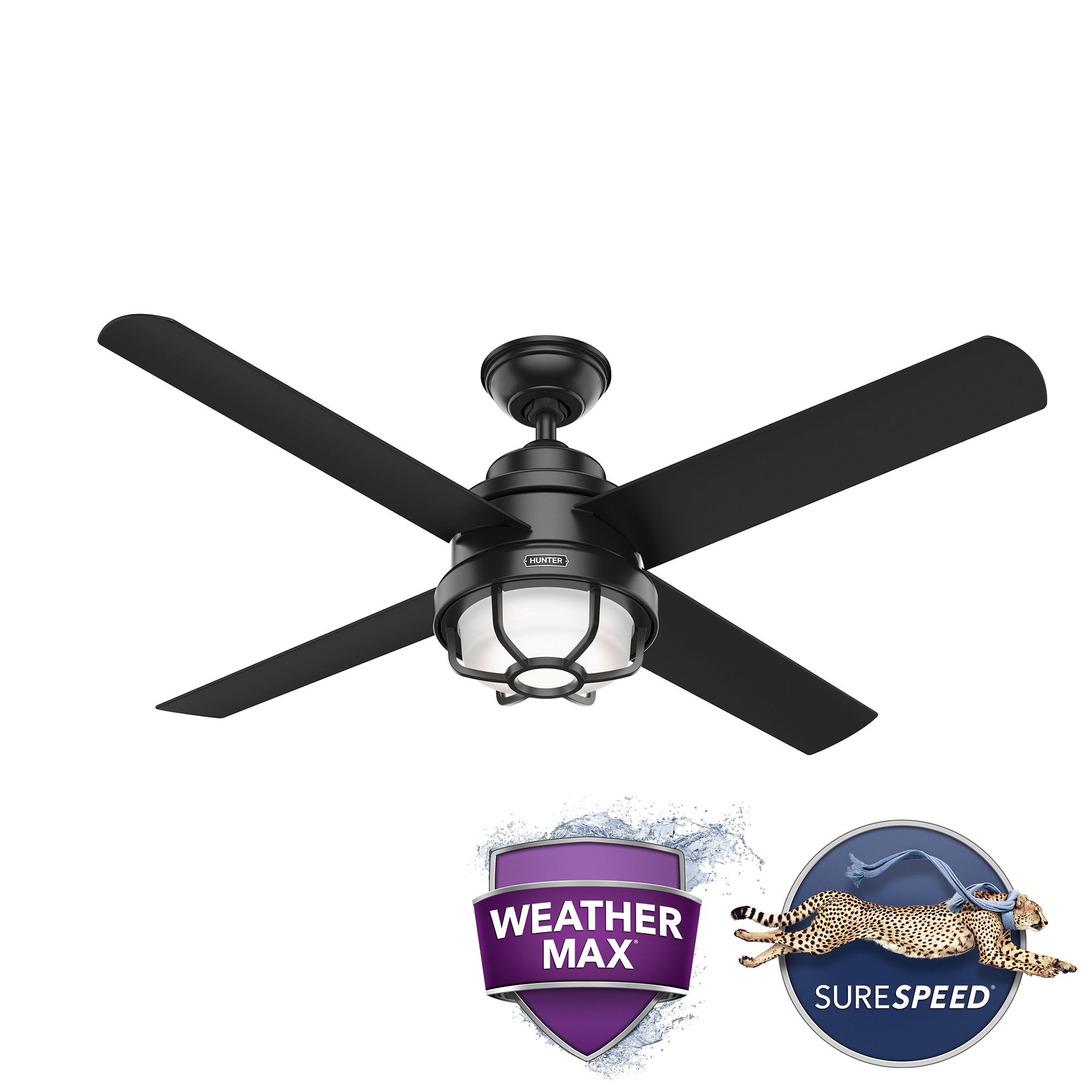 54" Hunter Searow Black WeatherMax Wet Rated LED Fan with Wall Control