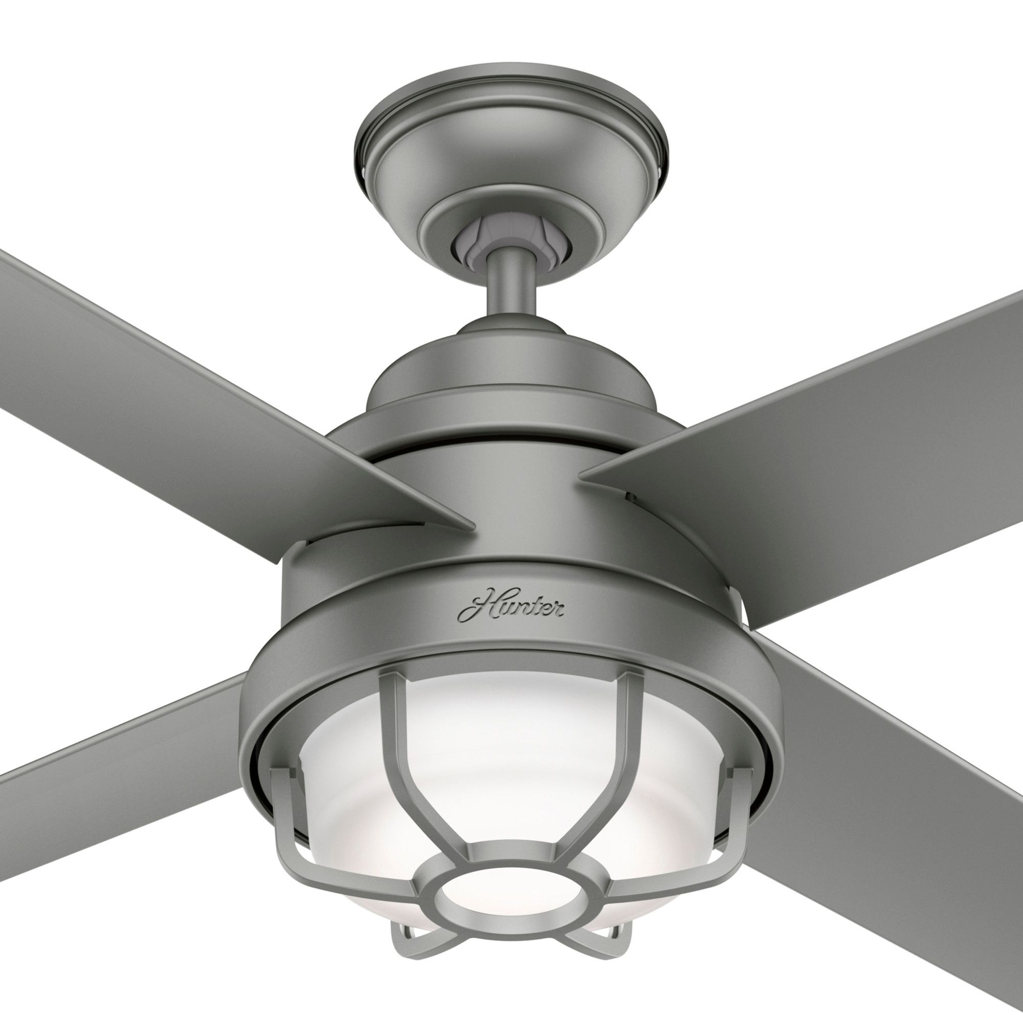 54" Hunter Searow Silver WeatherMax Wet Rated Fan with Wall Control