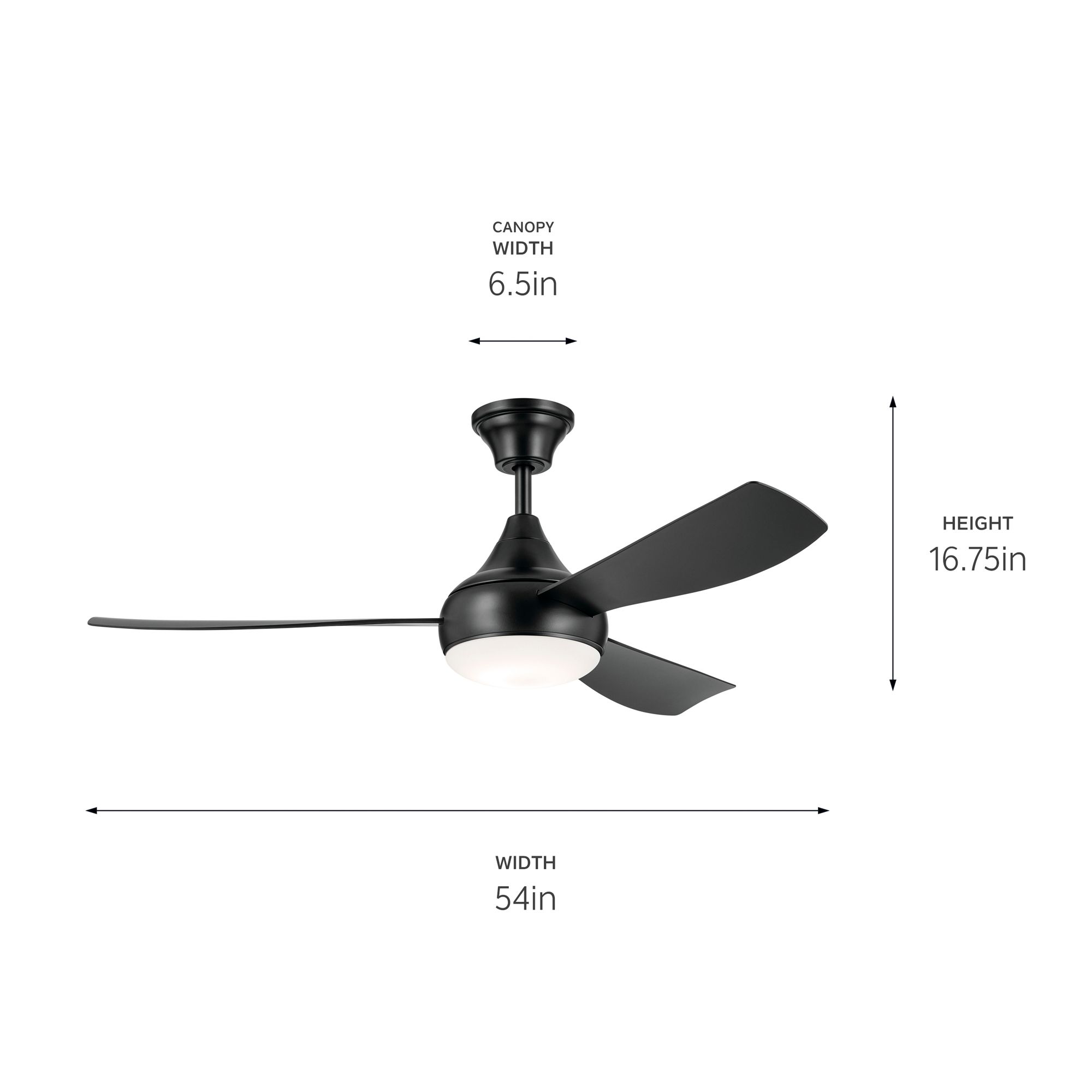 54" Kichler Ample Satin Black LED Outdoor Ceiling Fan with Remote in scene