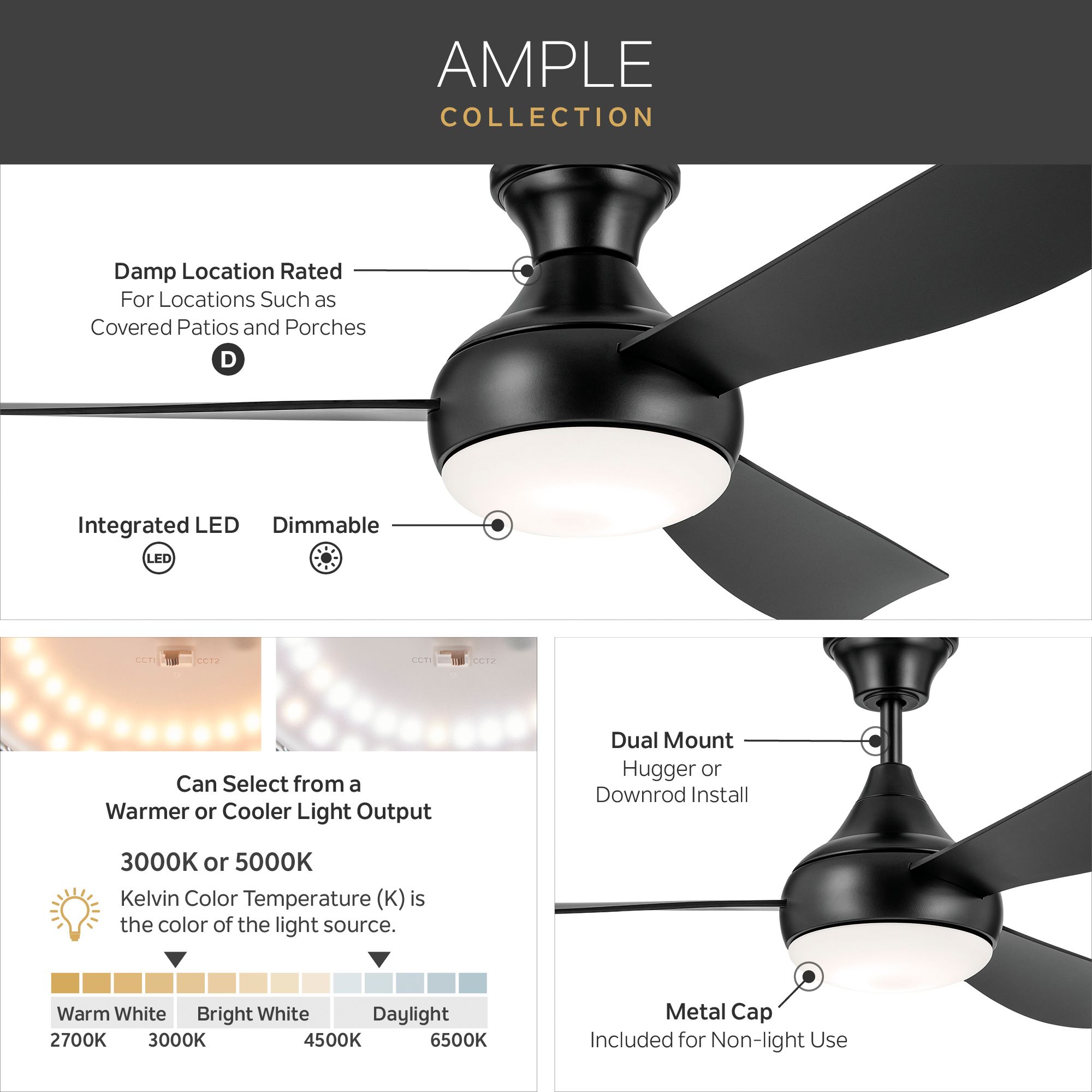 54" Kichler Ample White LED Outdoor Ceiling Fan with Remote