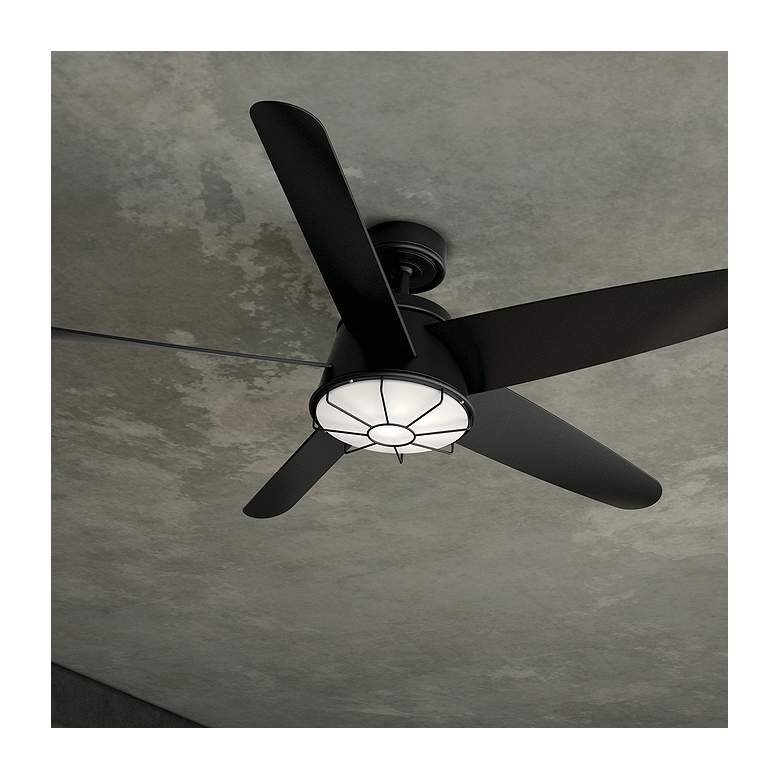 Image 1 54" Kichler Daya Satin Black Damp Rated LED Ceiling Fan with Remote