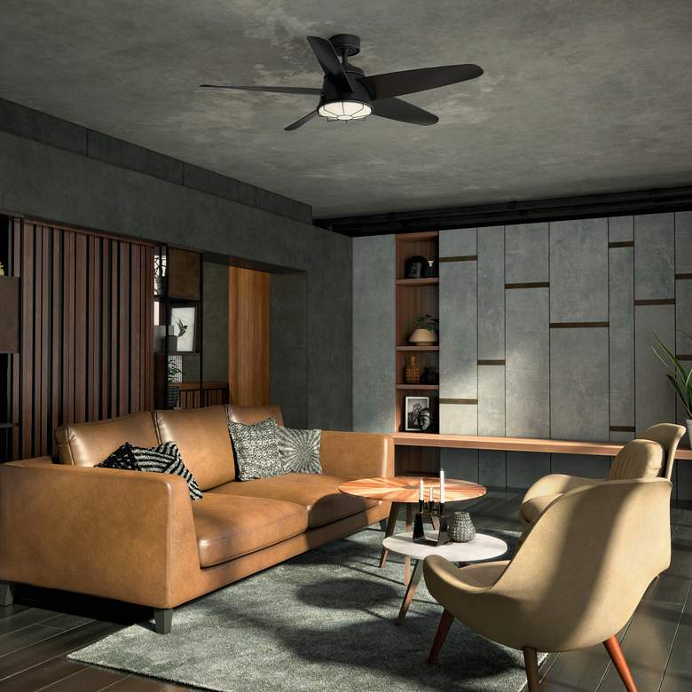 Image 5 54" Kichler Daya Satin Black Damp Rated LED Ceiling Fan with Remote more views