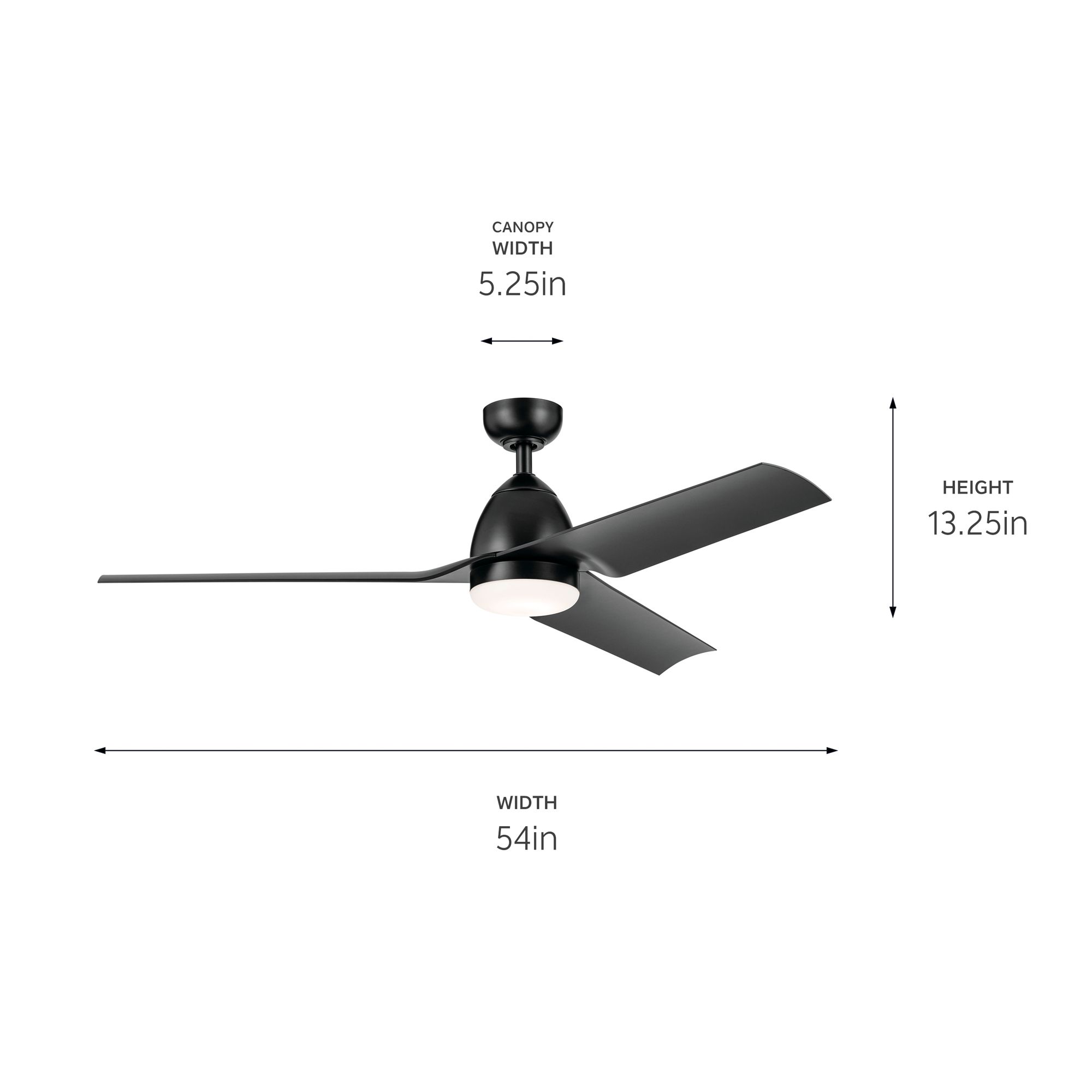54" Kichler Fit Satin Black LED Outdoor Ceiling Fan with Remote in scene