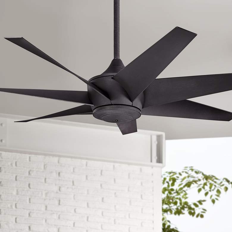 Image 1 54 inch Kichler Lehr II Climates Black Outdoor Ceiling Fan with Remote