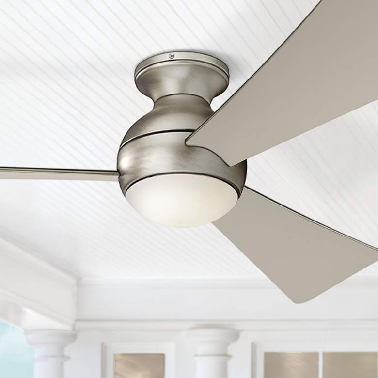 Image 1 54 inch Kichler Sola Nickel Wet Rated LED Hugger Fan with Wall Control