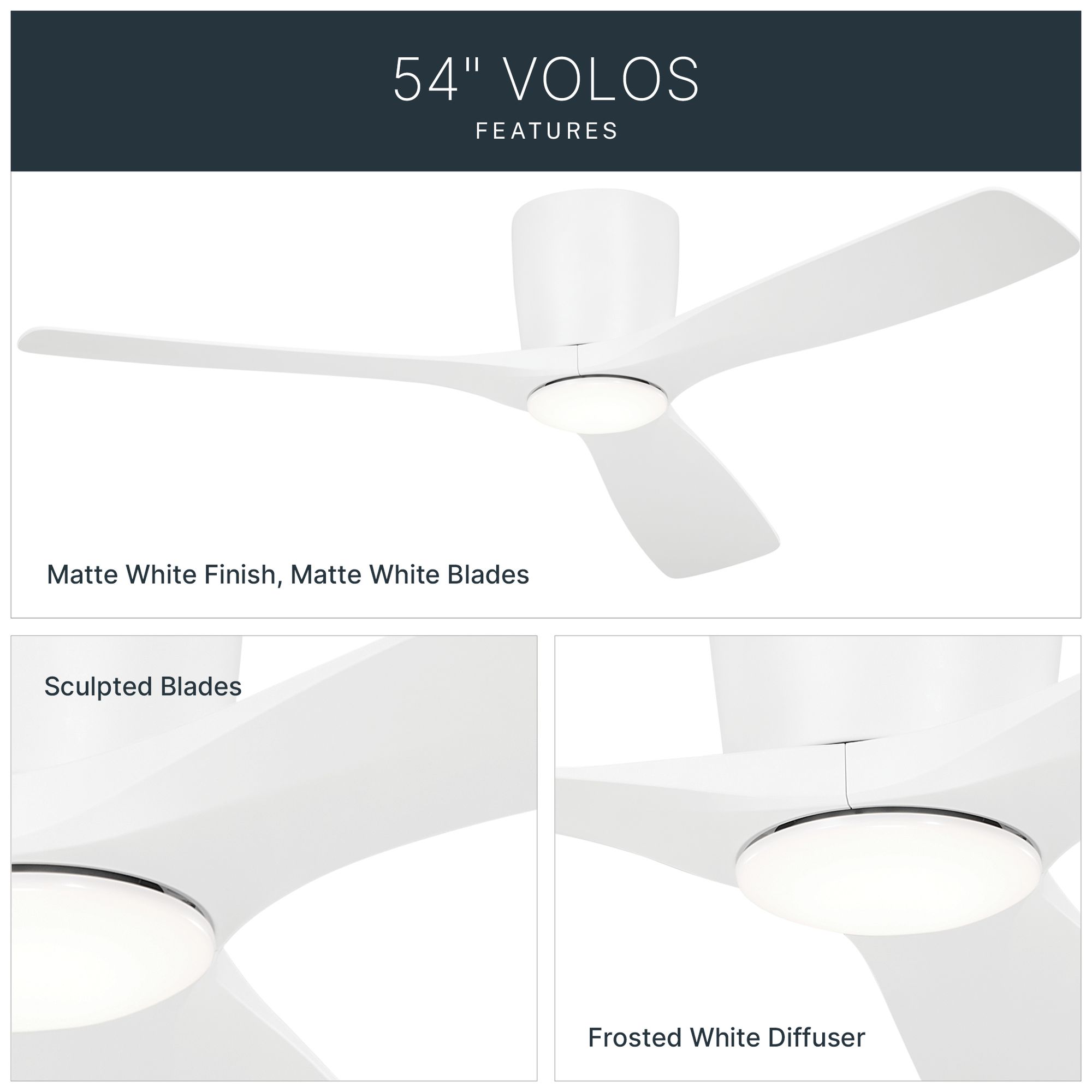 54" Kichler Volos Matte White LED Hugger Ceiling Fan
