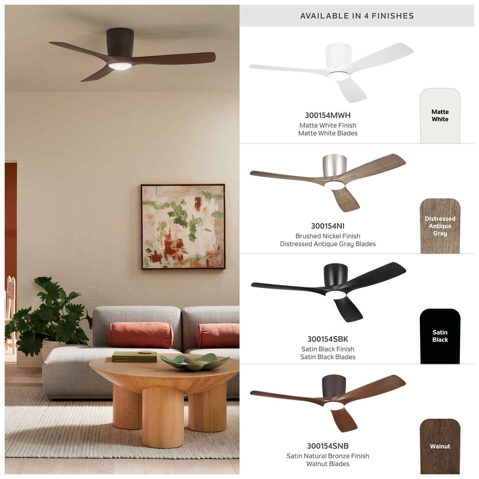 54" Kichler Volos Matte White LED Hugger Ceiling Fan