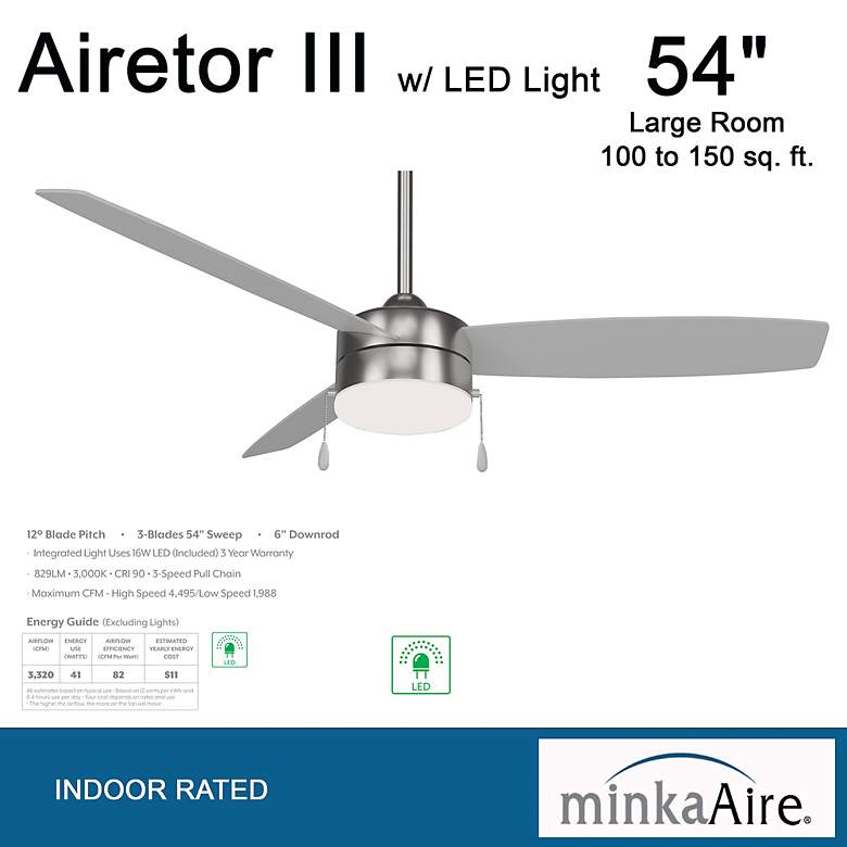 Image 5 54" Minka Aire Airetor III Brushed Nickel LED Fan with Pull Chain more views