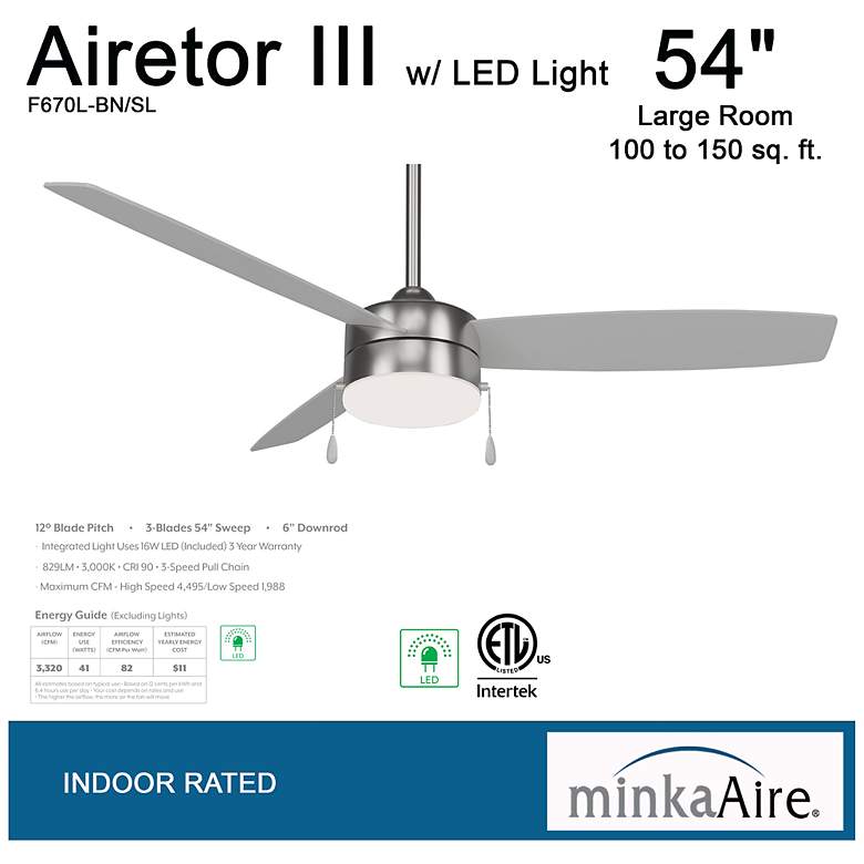 Image 5 54 inch Minka Aire Airetor III Brushed Nickel LED Fan with Pull Chain more views