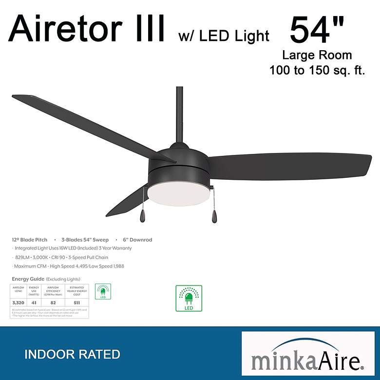 Image 4 54" Minka Aire Airetor III Coal Finish LED Ceiling Fan with Pull Chain more views