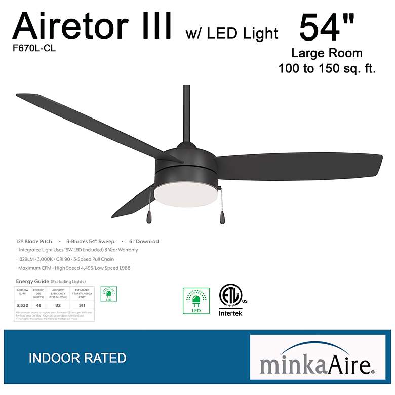 Image 4 54 inch Minka Aire Airetor III Coal Finish LED Ceiling Fan with Pull Chain more views