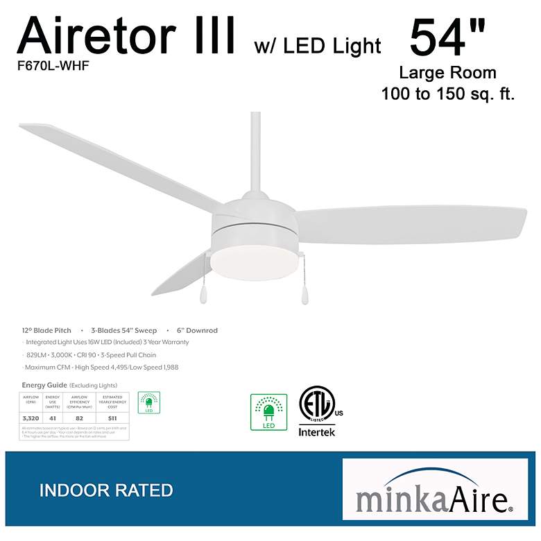 Image 6 54" Minka Aire Airetor III White LED Ceiling Fan with Pull Chain more views