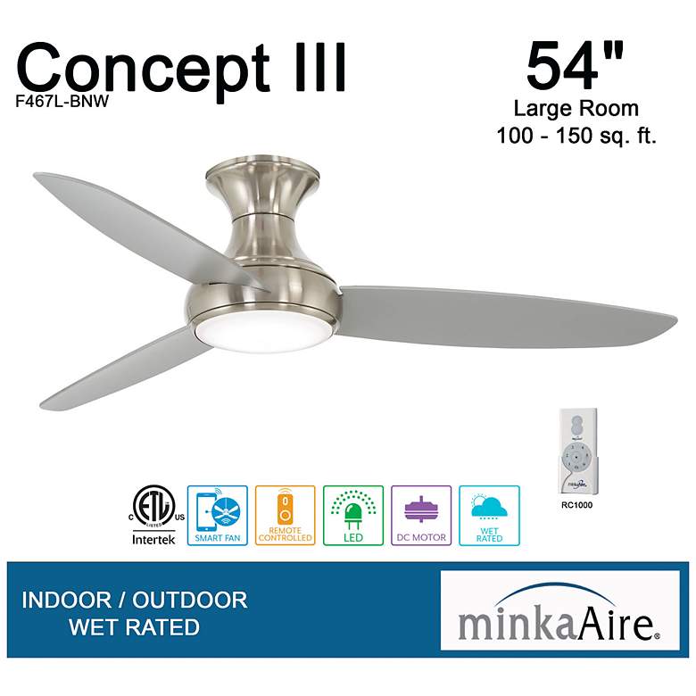 Image 4 54" Minka Aire Concept III Nickel Hugger Wet LED Smart Ceiling Fan more views