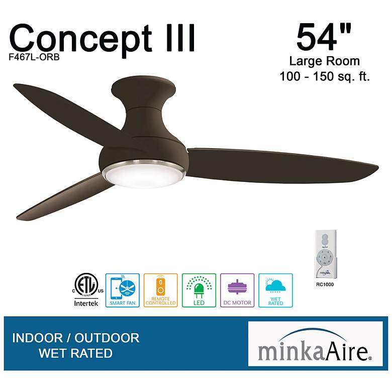 Image 4 54" Minka Aire Concept III Oiled Bronze Wet Hugger Smart Ceiling Fan more views