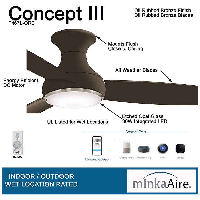 Image 6 54" Minka Aire Concept III Oiled Bronze Wet Hugger Smart Ceiling Fan more views