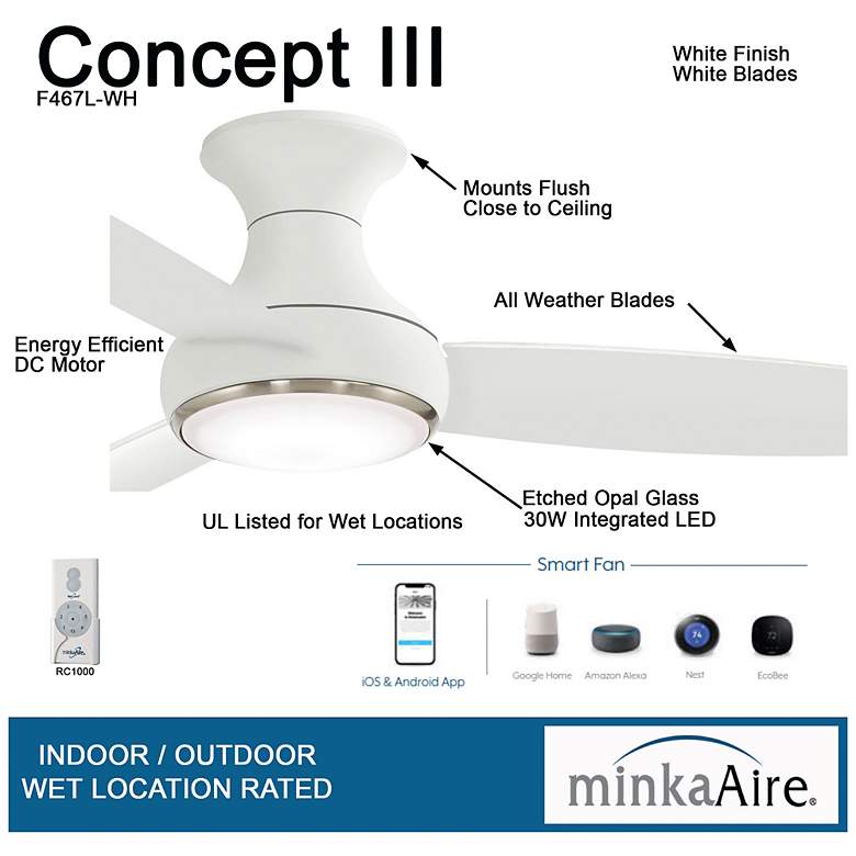 Image 5 54" Minka Aire Concept III White Wet Rated Modern Hugger Smart Fan more views