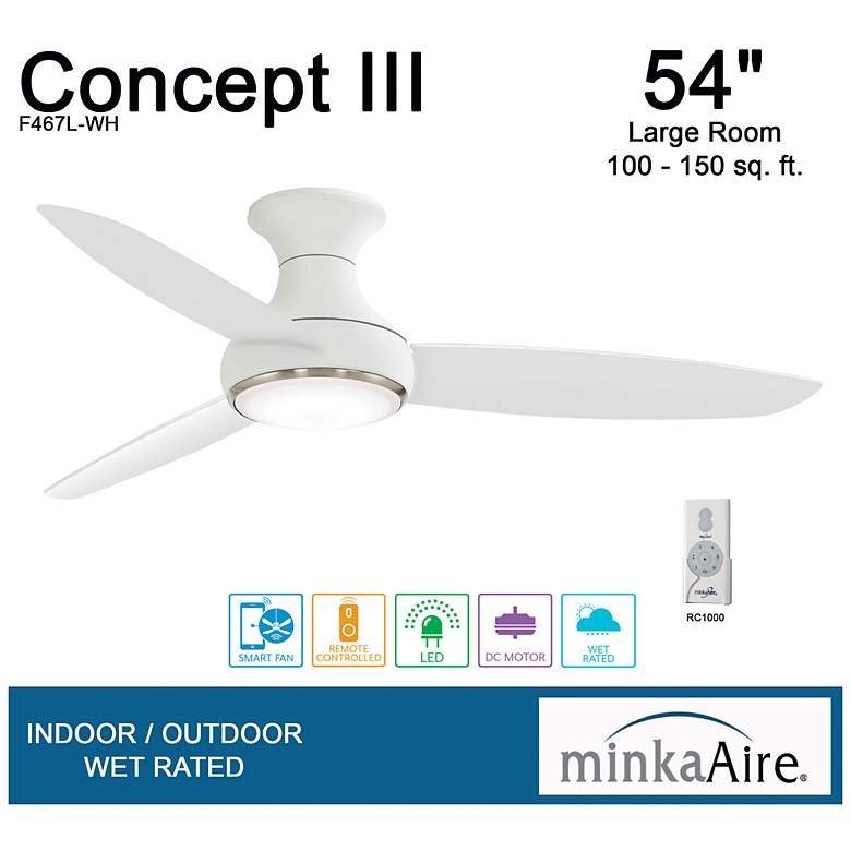 Image 7 54" Minka Aire Concept III White Wet Rated Modern Hugger Smart Fan more views
