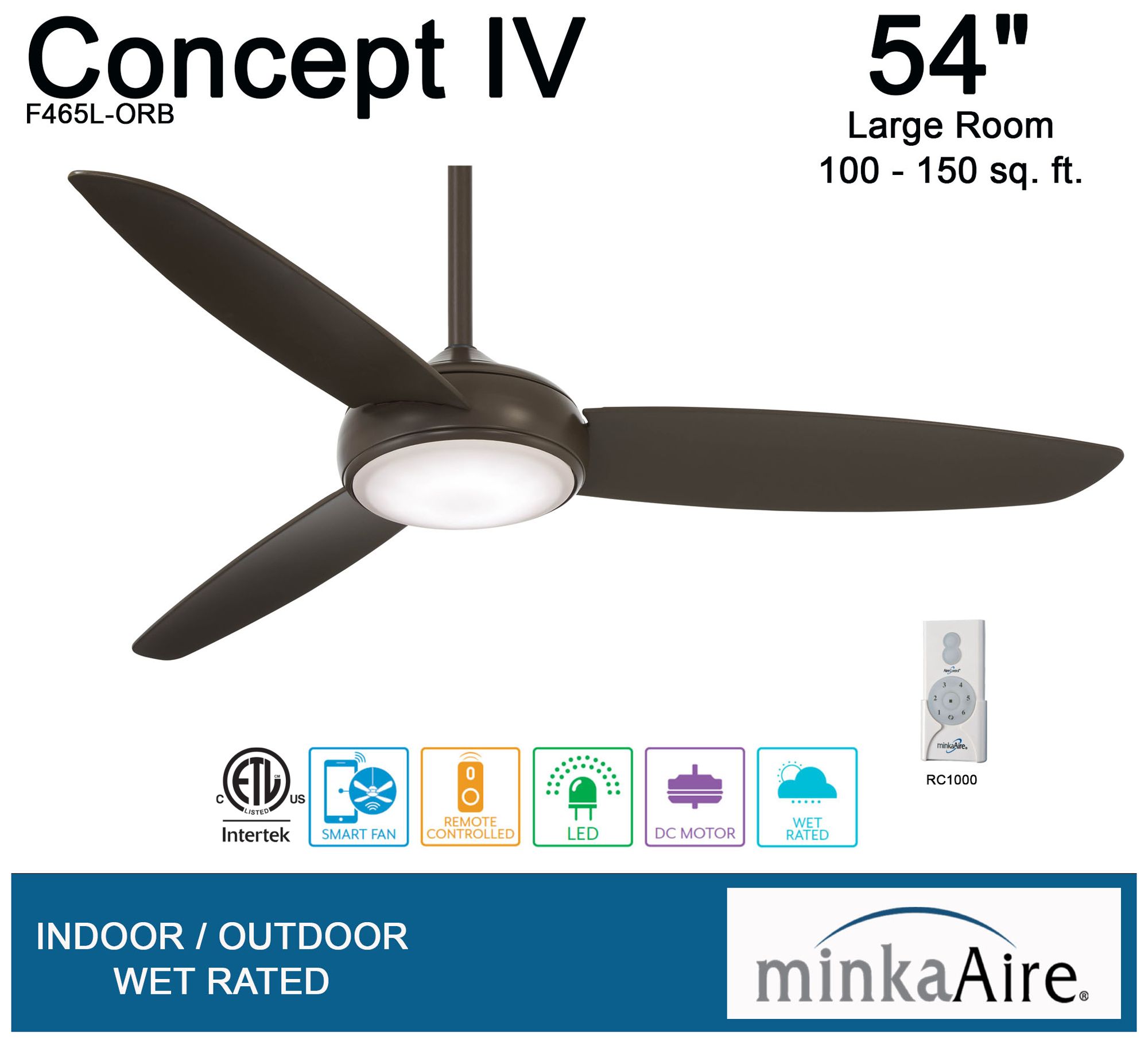 54" Minka Aire Concept IV Bronze LED Wet Rated Smart Ceiling Fan
