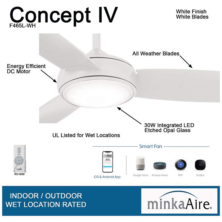Image 6 54" Minka Aire Concept IV LED Wet Rated White Finish Smart Ceiling Fan more views