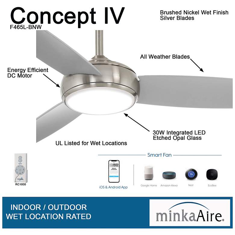 Image 6 54" Minka Aire Concept IV Nickel LED Wet Rated Smart Ceiling Fan more views