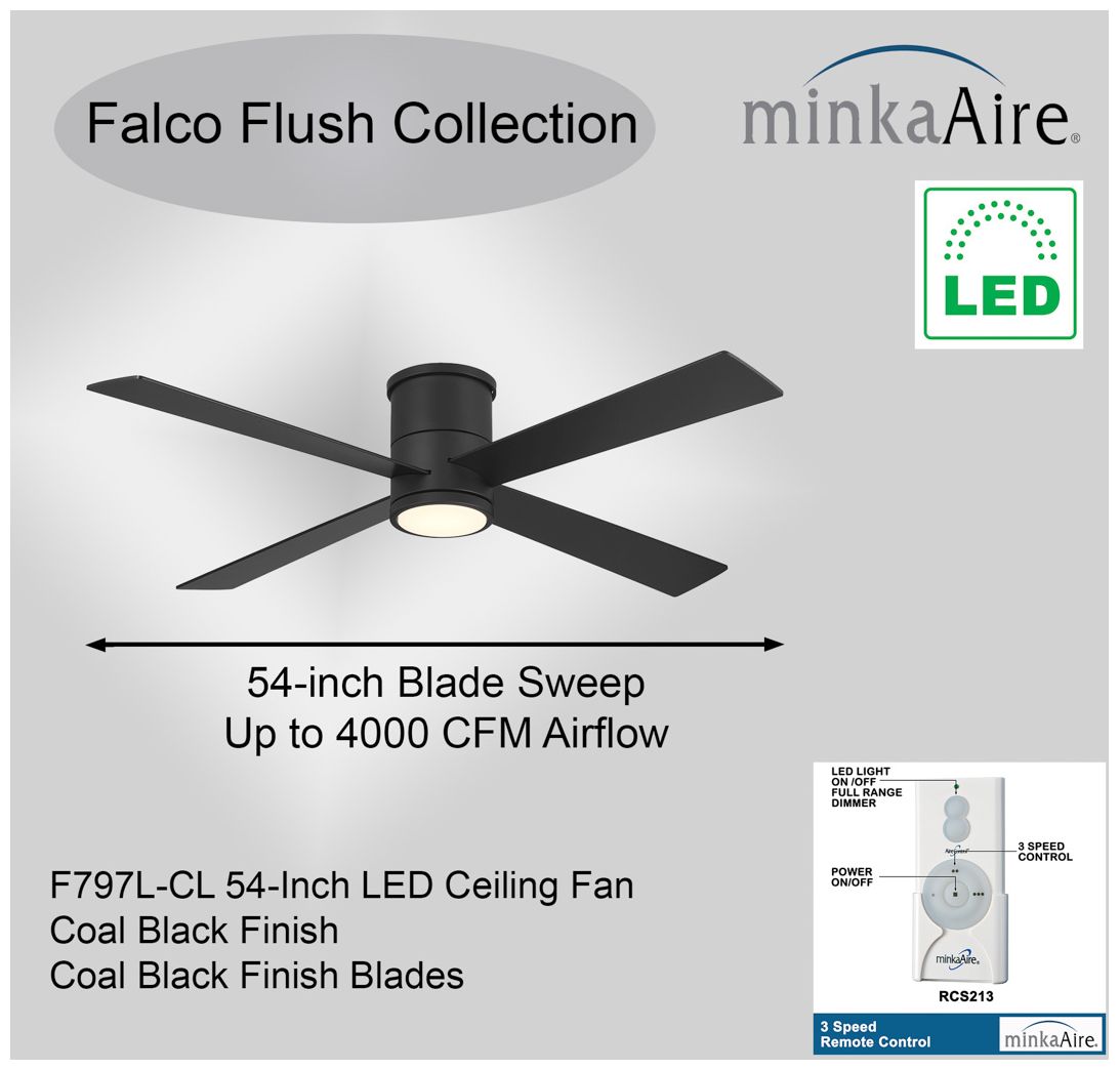 Image 6 54" Minka Aire Falco Flush Coal Black LED Ceiling Fan more views