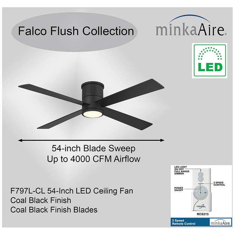 Image 6 54" Minka Aire Falco Flush Coal Black LED Ceiling Fan more views