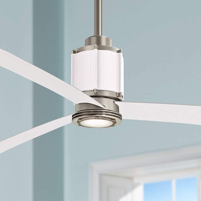 Image 1 54 inch Minka Aire Gear Brushed Steel/Flat White LED Ceiling Fan