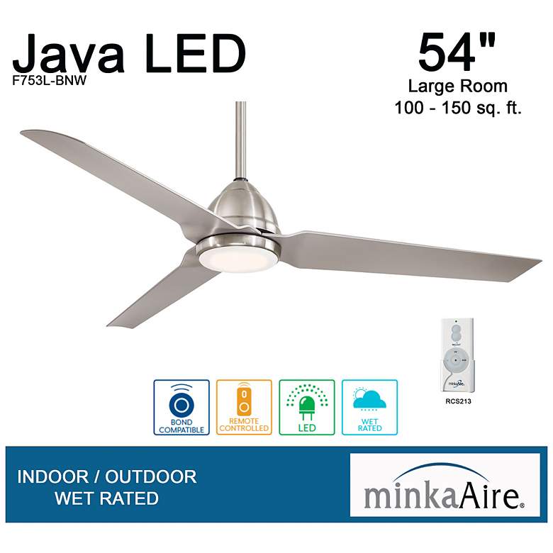 Image 4 54" Minka Aire Java Brushed Nickel Wet Ceiling Fan with Remote Control more views