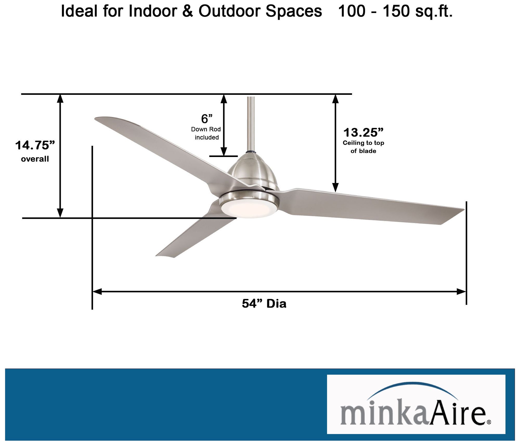 54" Minka Aire Java Brushed Nickel Wet Ceiling Fan with Remote Control