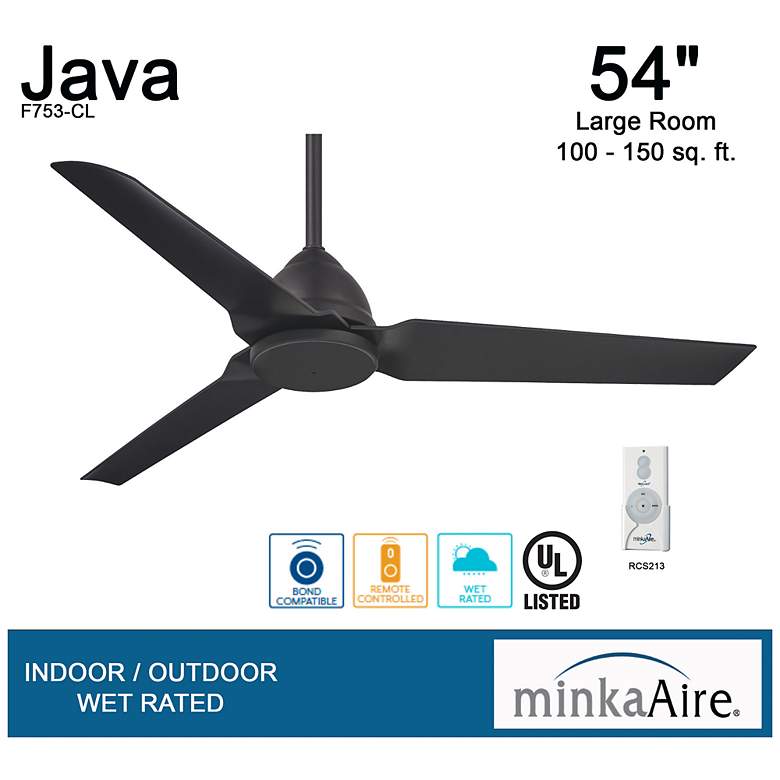 Image 7 54" Minka Aire Java Coal Black Wet Rated Ceiling Fan with Remote more views