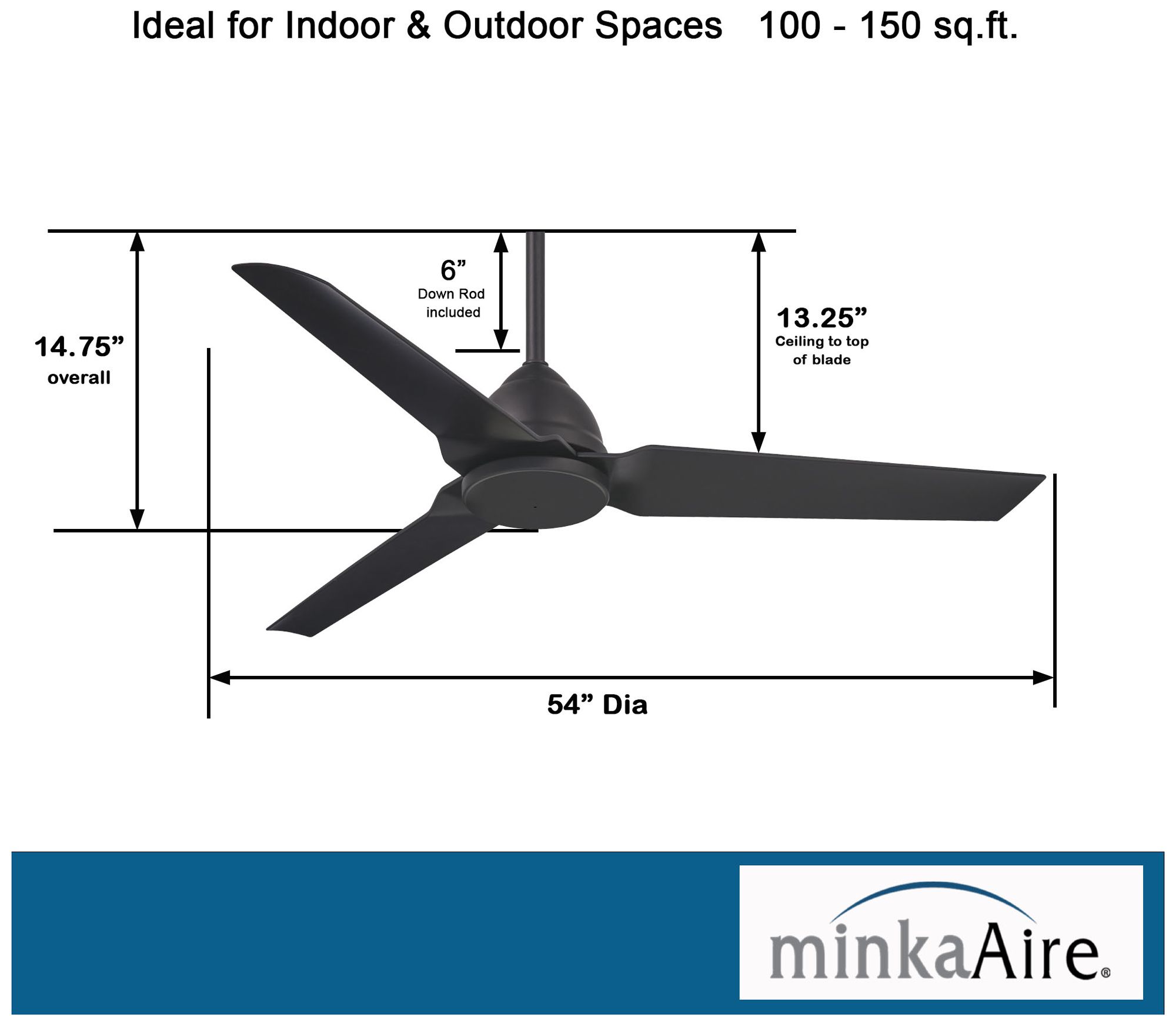54" Minka Aire Java Coal Black Wet Rated Ceiling Fan with Remote