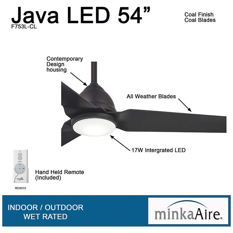 Image 5 54 inch Minka Aire Java Coal Indoor-Outdoor LED Ceiling Fan with Remote more views