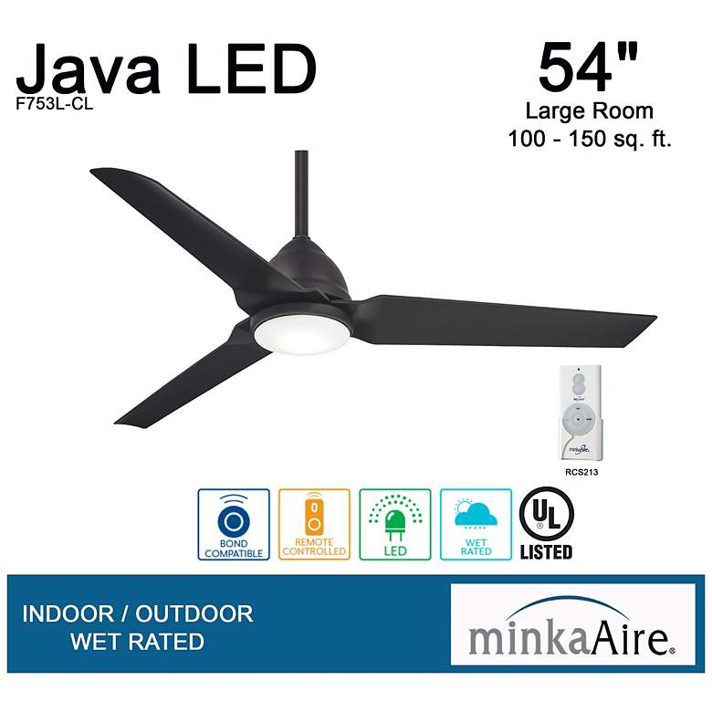 Image 7 54" Minka Aire Java Coal Indoor-Outdoor LED Ceiling Fan with Remote more views
