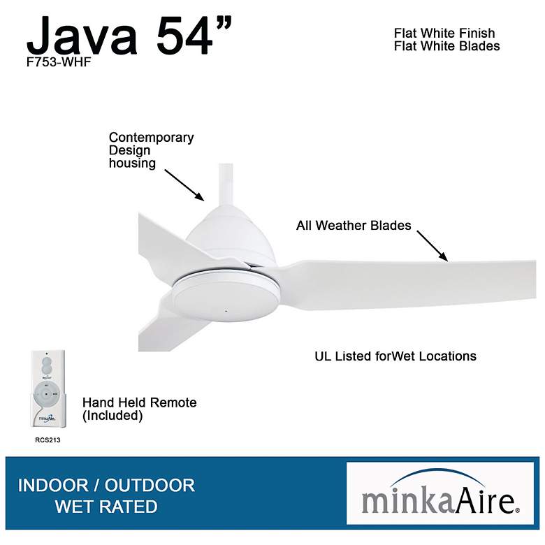 Image 7 54" Minka Aire Java Flat White Wet Rated Ceiling Fan with Remote more views