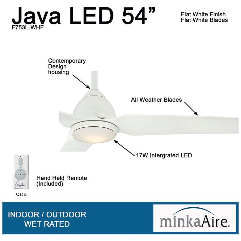 Image 7 54" Minka Aire Java Flat White Wet Rated LED Ceiling Fan with Remote more views
