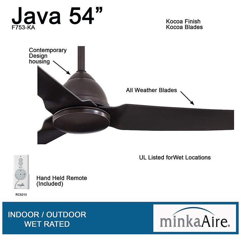 Image 7 54" Minka Aire Java Kocoa Wet Rated Ceiling Fan with Remote Control more views