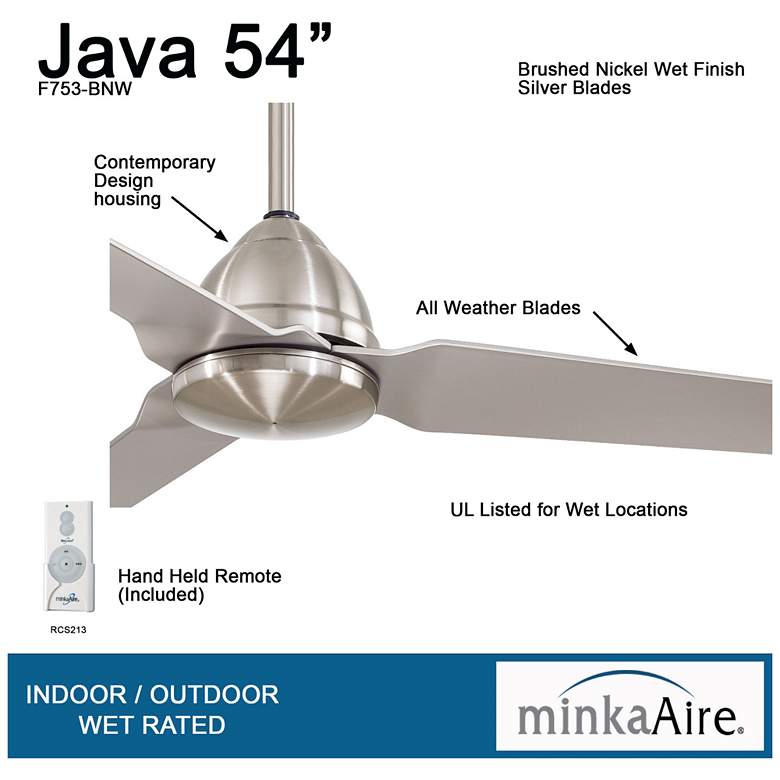 Image 6 54" Minka Aire Java Nickel Wet Location Modern Ceiling Fan with Remote more views