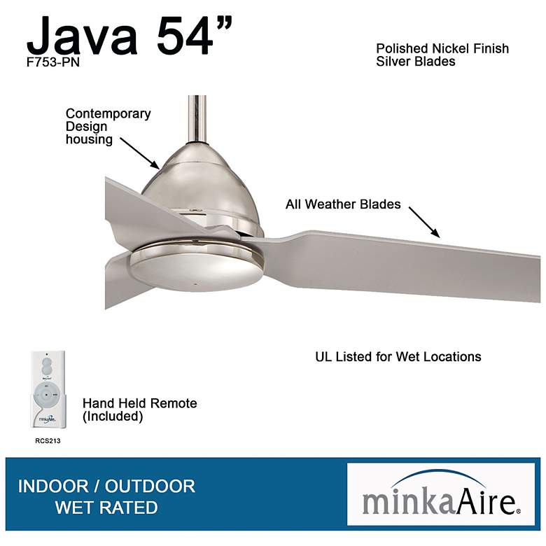 Image 6 54" Minka Aire Java Polished Nickel Ceiling Fan more views