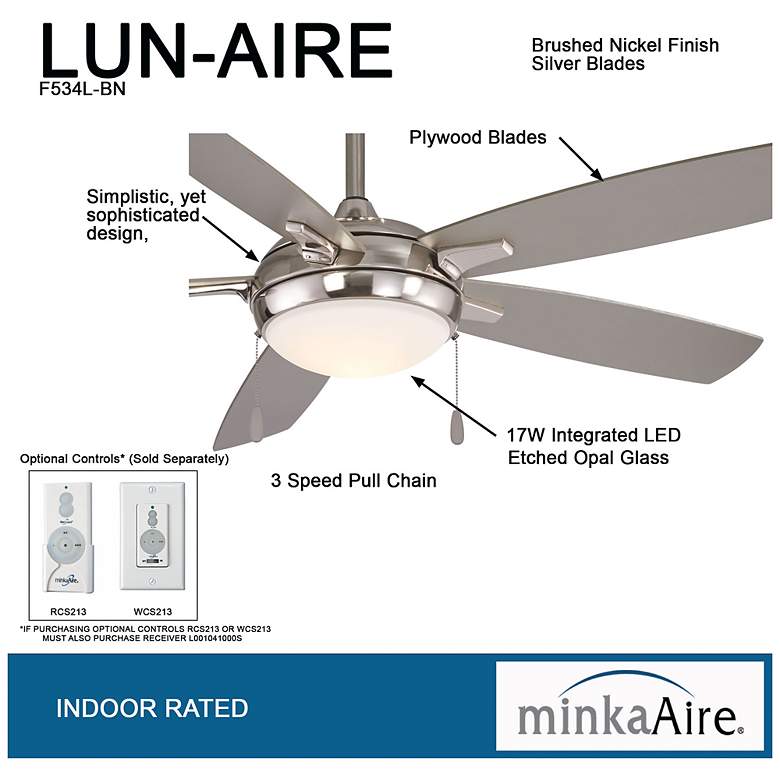 Image 6 54" Minka Aire Lun-Aire Brushed Nickel Pull Chain LED Ceiling Fan more views