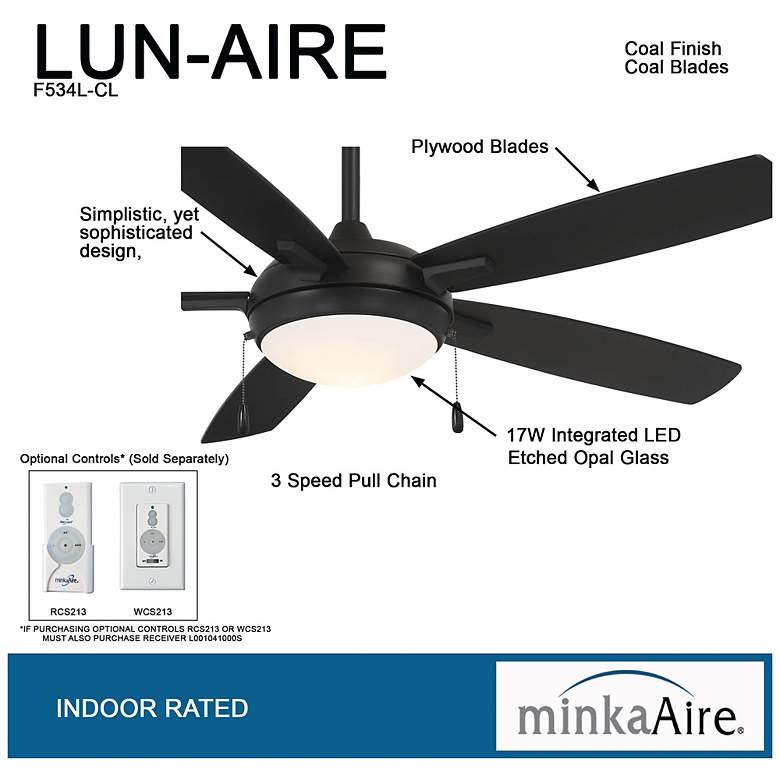 Image 5 54" Minka Aire Lun-Aire Coal Black LED Ceiling Fan with Pull Chain more views