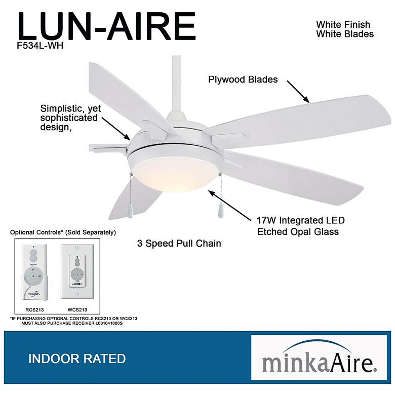 Image 5 54" Minka Aire Lun-Aire White LED Ceiling Fan with Pull Chain more views