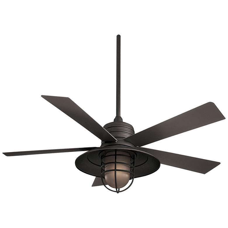 Image 2 54 inch Minka Aire Rainman Bronze Cage Wet Rated LED Fan with Wall Control