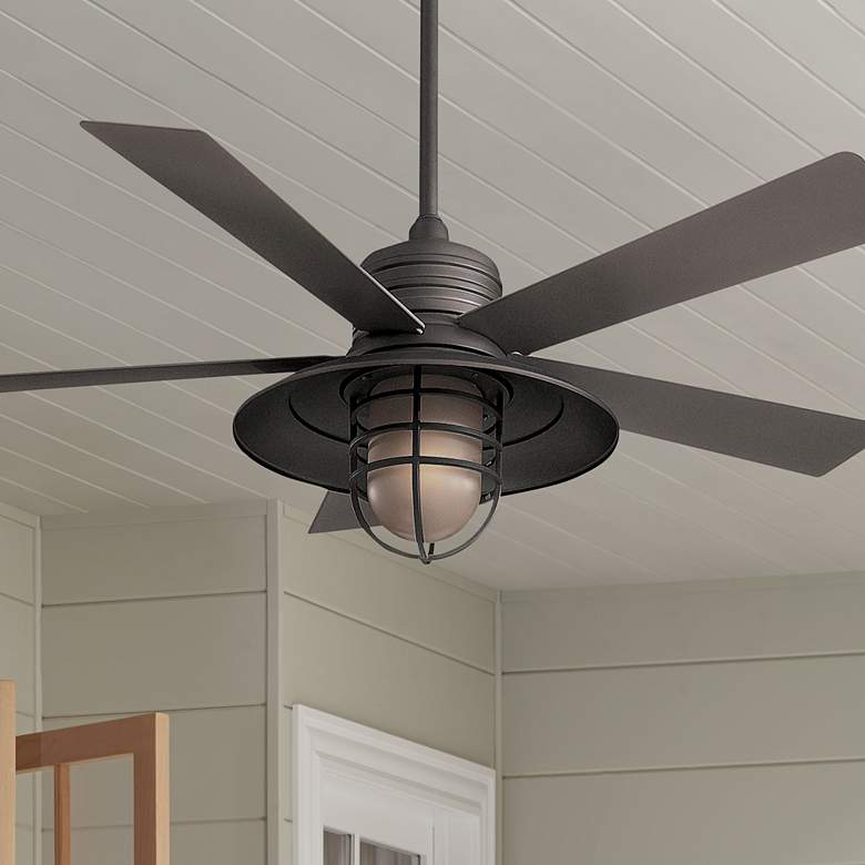 Image 1 54 inch Minka Aire Rainman Bronze Cage Wet Rated LED Fan with Wall Control