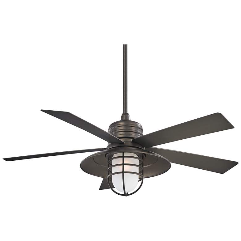Image 2 54 inch Minka Aire Rainman Iron Cage Light Wet Rated Fan with Wall Control