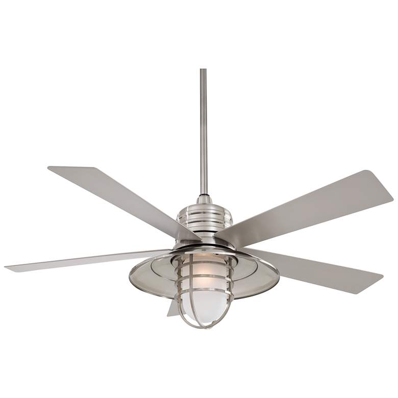 Image 1 54 inch Minka Aire Rainman Nickel LED Wet Rated Fan with Wall Control