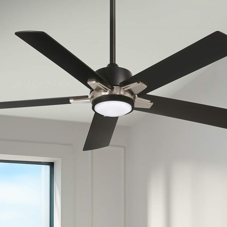 Image 1 54" Minka Aire Stout Coal Brushed Nickel LED Ceiling Fan with Remote