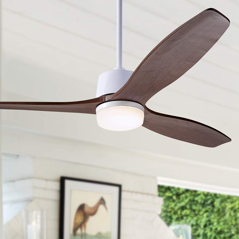Image 1 54" Modern Fan Arbor DC Gloss White Mahogany Damp LED Fan with Remote